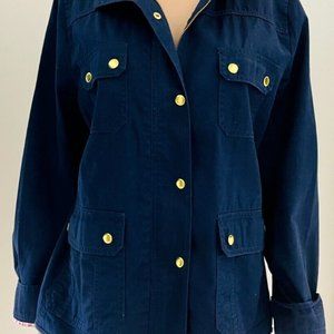EUC  J. CREW Women's DOWNTOWN TWILL FIELD Jacket Navy Blue Gold Zip Coat Size L